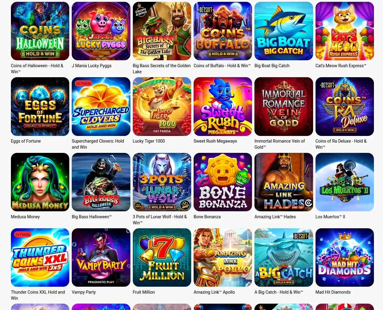 Игровой каталог Platinum casino